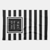 Persoonlijk zwart-wit gestreept monogram theedoek (Horizontaal)