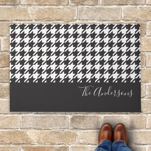 Persoonlijk zwart-wit houndstooth deurmat