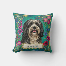 Persoonlijk zwart-wit Lhasa Apso kussen