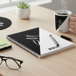 Persoonlijk zwart-wit minimaal monogram en naam notitieboek