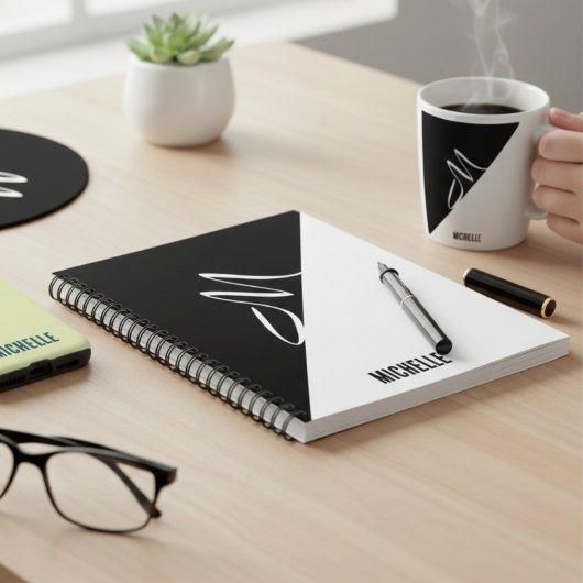 Persoonlijk zwart-wit minimaal monogram en naam notitieboek