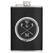 Persoonlijk zwart-wit monogram golf heupfles (Voorkant)