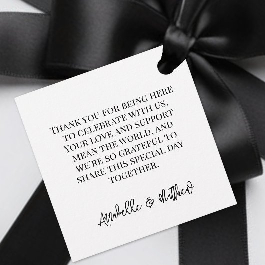 Persoonlijk zwart-wit script bruiloft bedankjes labels