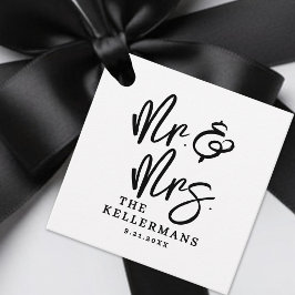 Persoonlijk zwart-wit script bruiloft bedankjes labels