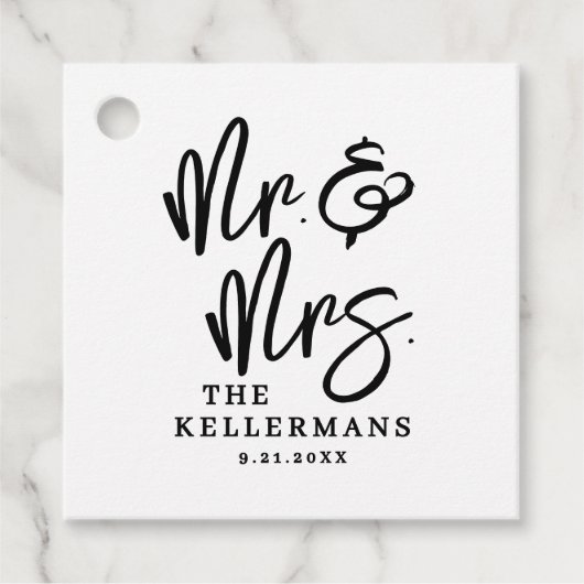 Persoonlijk zwart-wit script bruiloft bedankjes labels (Voorkant)
