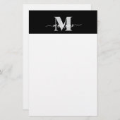 Persoonlijk Zwart Zilver Wit Monogram Briefpapier (Voorkant / Achterkant)