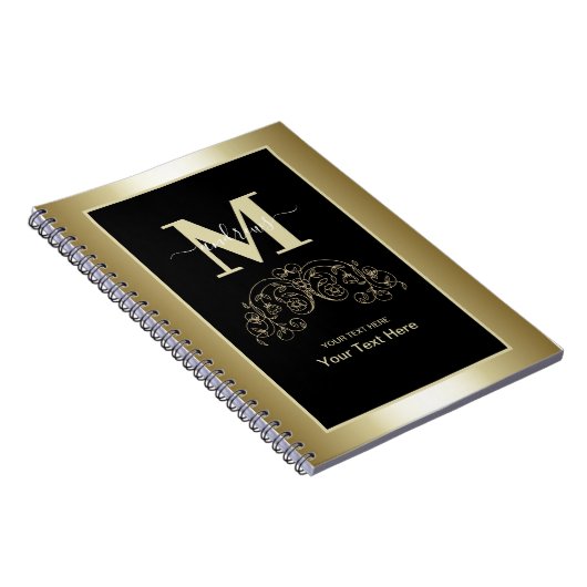 Persoonlijk Zwarte En Gouden Script Handtekening  Notitieboek (Rechterzijde)