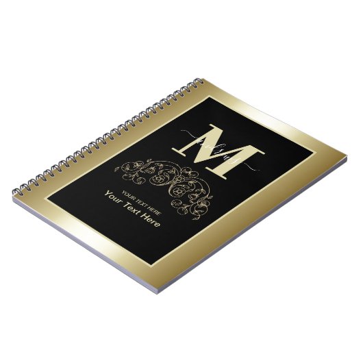 Persoonlijk Zwarte En Gouden Script Handtekening  Notitieboek (Linkerzijde)