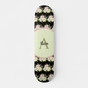 Persoonlijk Zwarte Meisjesachtige Bloemstuk Persoo Skateboard