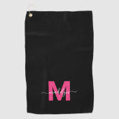 Persoonlijk Zwarte Roze Monogram Golfhanddoek (Voorkant)