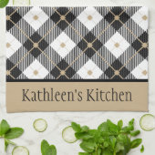 Persoonlijk Zwarte Witte Gouden Buffalo Plaid Theedoek (Gevouwen)