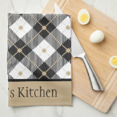 Persoonlijk Zwarte Witte Gouden Geruite Buffalo Pl Theedoek (Quarter Fold)