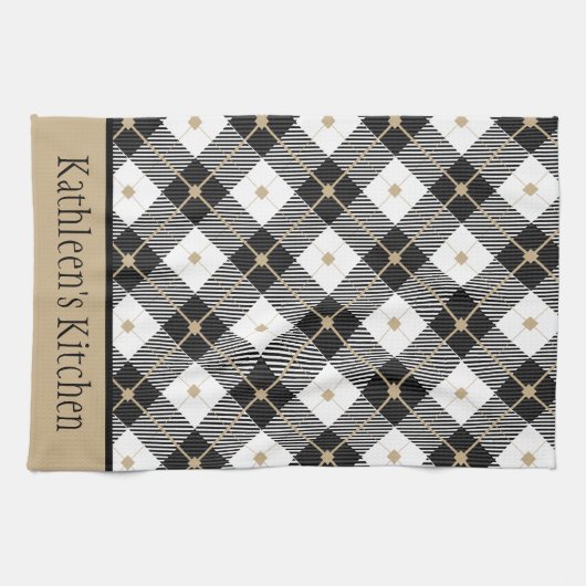 Persoonlijk Zwarte Witte Gouden Geruite Buffalo Pl Theedoek (Horizontaal)