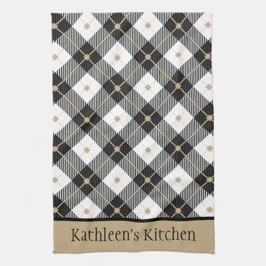 Persoonlijk Zwarte Witte Gouden Geruite Buffalo Pl Theedoek (Verticaal)