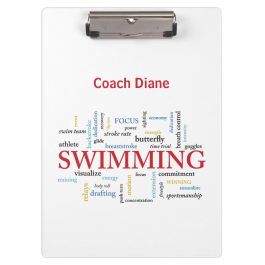 Persoonlijk, Zwemend Coach Dank u in woorden Klembord (Voorkant)