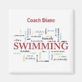 Persoonlijk, Zwemend Coach Dank u in woorden Magneet (Voorkant)