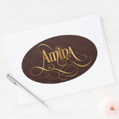 Persoonlijk Zwirly Manuscript Amina Gold op Leder Ovale Sticker (Envelop)
