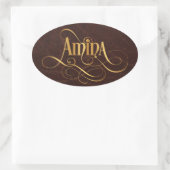 Persoonlijk Zwirly Manuscript Amina Gold op Leder Ovale Sticker (Tas)