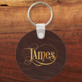 Persoonlijk Zwirly Manuscript James Gold op Leder Sleutelhanger (Voorkant)