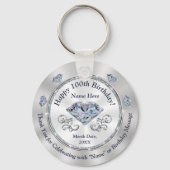 Persoonlijke 100e verjaardag feestvieren sleutelhanger (Voorkant)