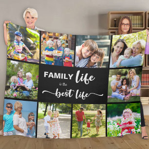 Persoonlijke 10 foto collage familie leven zwart fleece deken
