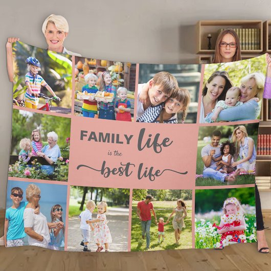 Persoonlijke 10 foto-Collage familie levensroze Fleece Deken