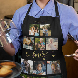 Persoonlijke 11 familiefoto collage zwart goud schort