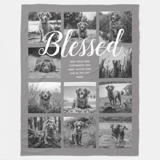 Persoonlijke 11 foto-collage BLESSED Grijs Fleece Deken (Voorkant)