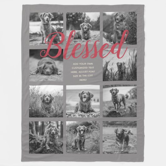 Persoonlijke 11 foto-collage BLESSED Grijs Fleece Deken (Voorkant)