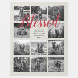Persoonlijke 11 foto-collage BLESSED Grijs Rood Fleece Deken