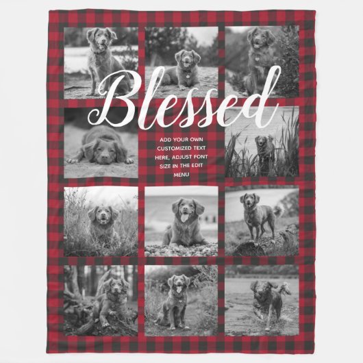 Persoonlijke 11 foto collage BLESSED Rode ruit Fleece Deken (Voorkant)
