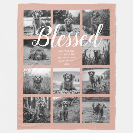 Persoonlijke 11 Foto Collage BLESSED Stof Roze Fleece Deken (Voorkant)