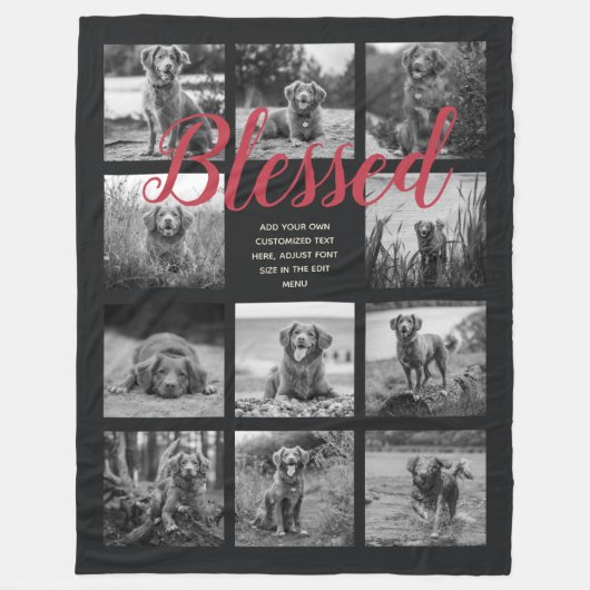Persoonlijke 11 Foto Collage BLESSED Zwart Fleece Deken (Voorkant)