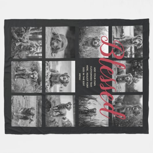 Persoonlijke 11 Foto Collage BLESSED Zwart Fleece Deken (Voorkant (Horizontaal))