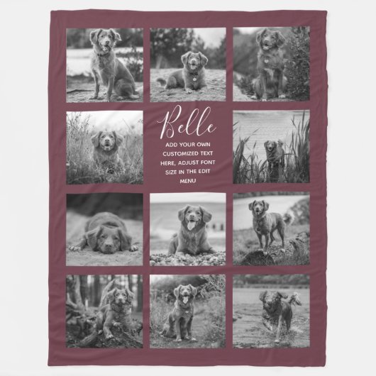 Persoonlijke 11 foto-collage wijnrood fleece deken (Voorkant)