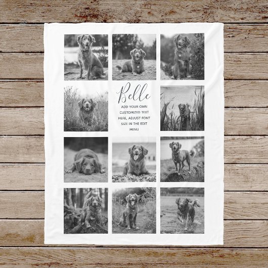 Persoonlijke 11 foto-collage zwarte fleece deken