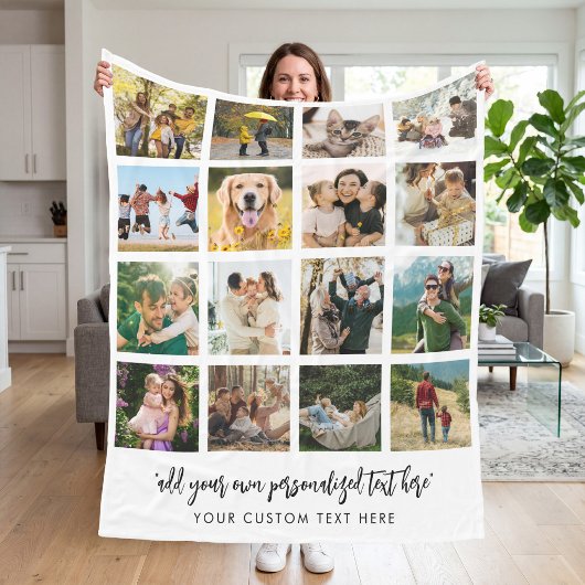 Persoonlijke 16 foto-collage fleece deken