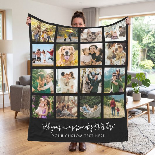 Persoonlijke 16 foto-collage fleece deken
