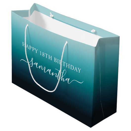 Persoonlijke 18e verjaardag Zeegroene verloop Groot Cadeauzakje (Voorkant Gekanteld)