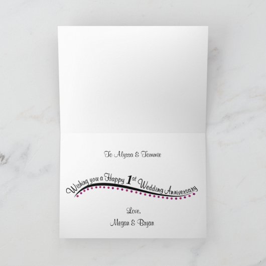Persoonlijke 1e huwelijksverjaardagskaart kaart (Binnen)