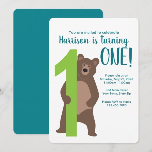 Persoonlijke 1e verjaardag Modern Beer Uitnodiging (Voorkant / Achterkant)