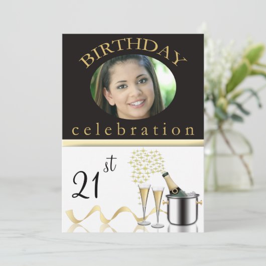 Persoonlijke 21e verjaardag Foto-uitnodigingen voo Kaart (Staand voorkant)