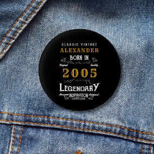 Persoonlijke 21e verjaardag Geboren 2005 Vintage Z Ronde Button 3,2 Cm