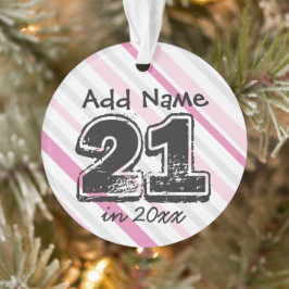 Persoonlijke 21e verjaardag roze ornament