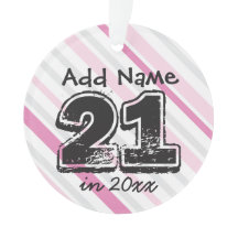 Persoonlijke 21e verjaardag roze ornament