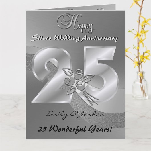 Persoonlijke 25e Silver Wedding Jubileum Kaart (Gele Bloem)
