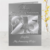 Persoonlijke 25th Wedding Jubileum Kaart vrouw (Gele Bloem)