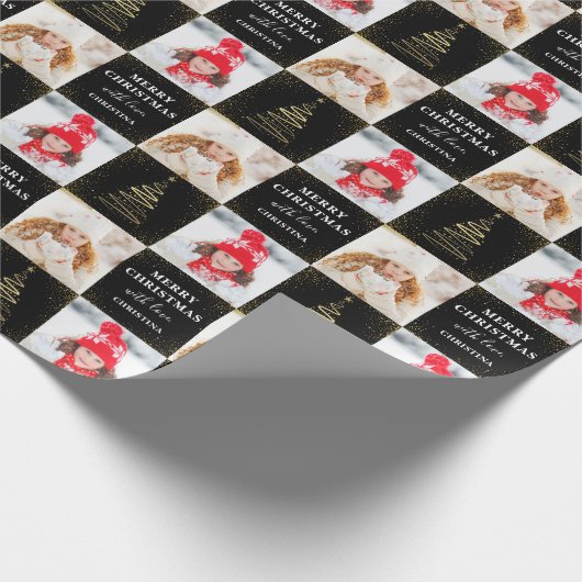 Persoonlijke 2 foto Black Gold kerstfeestdag Cadeaupapier (Hoek)