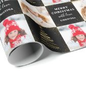 Persoonlijke 2 foto Black Gold kerstfeestdag Cadeaupapier (Rol Hoek)
