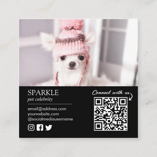 Persoonlijke 2 Foto Dog Pet Social Media QR Code Vierkante Visitekaartje (Achterkant)